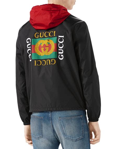 gucci nylon logo jacket black|Gucci black leather jacket.